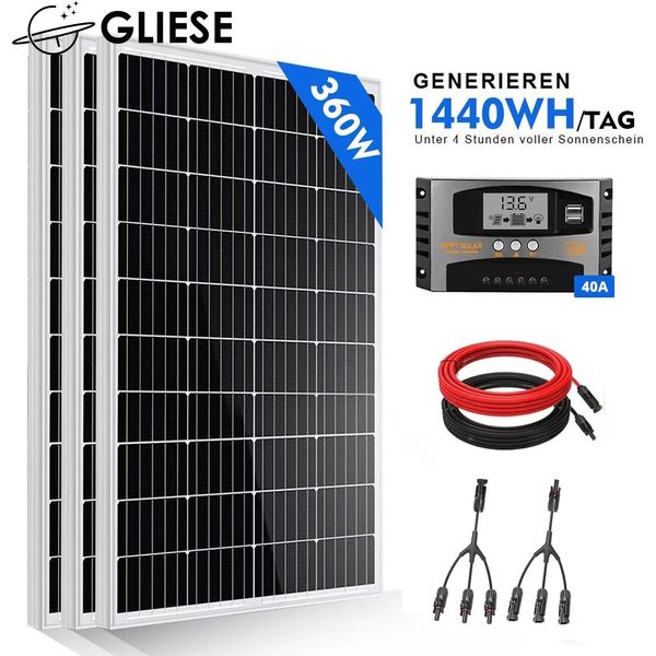 360W 12V Solar Panel Kit Pannello Solare Fotovoltaico Set Pannello Solare Monocristallino Pv Giardino Casa Balcone-image