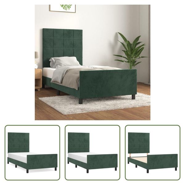 The Living Store Struttura Letto Con Testiera In Velluto Verde Scuro 100X200 Cm-image