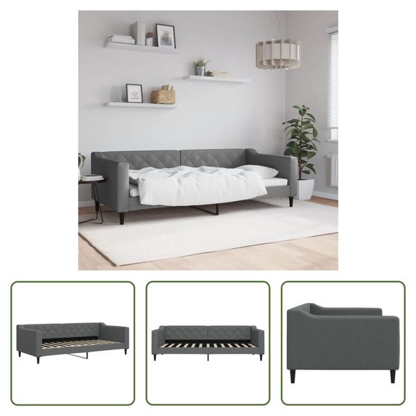 The Living Store Letto Da Giorno Grigio Scuro 90X200 Cm In Tessuto-image