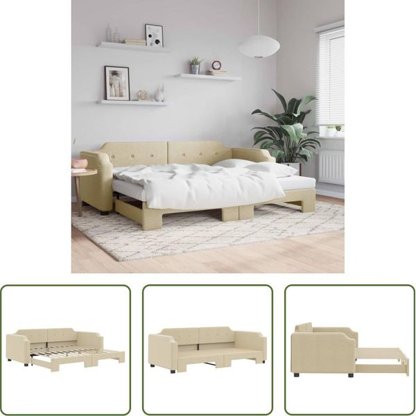 The Living Store Letto Da Giorno Allungabile Crema 90X200 Cm In Tessuto-image