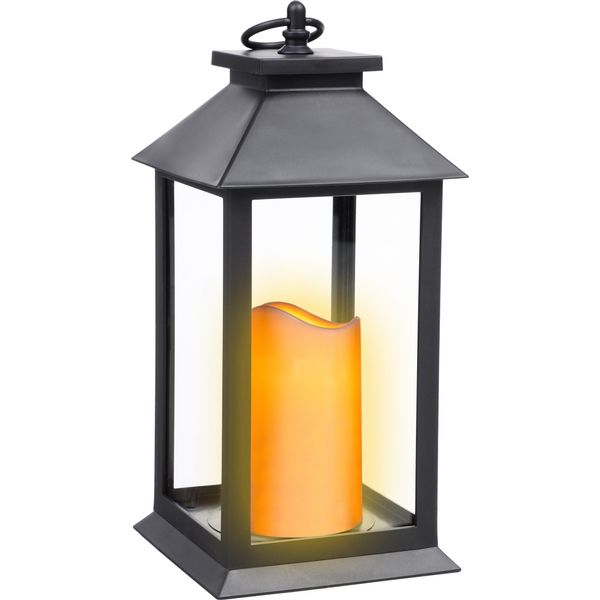2.02 Lanterna A Led Con Candela - Circa 33 X 14 X 14 Cm - Il Led Giallo Fuoco Imita Il Tremolio Della Candela-image