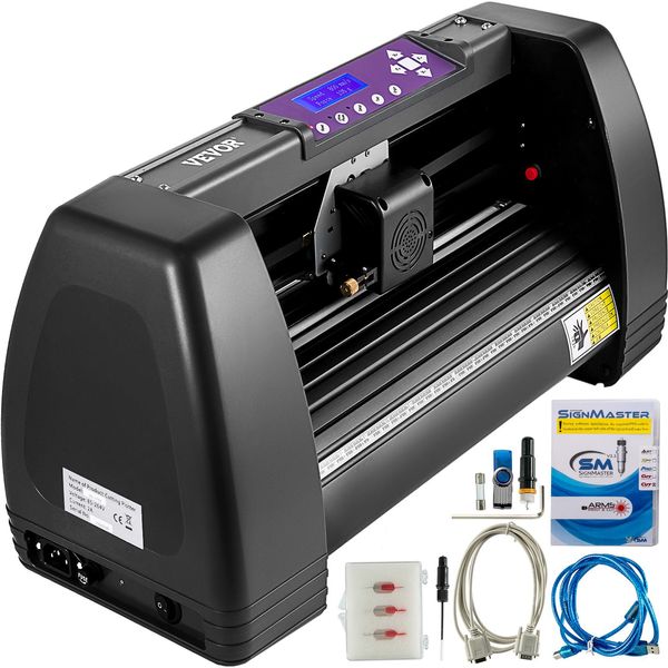 Vevor Plotter Da Taglio In Vinile, Plotter Da 375 Mm, Plotter Da Taglio In Vinile Con Controllo Offline, Plotter Nero Con Software Signmaster, 3 Lame, Accessori, Macchina Da Taglio Per Stampanti In Vinile Compatibile Con Windows-image
