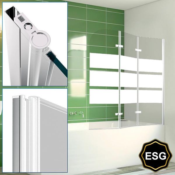 Clanmacy Bagno Allegato Doccia Schermo Pieghevole Vasca Da Bagno Cabina Doccia In 6 Mm Nano 180 ° Esg Vetro Trasparente Destra E Sinistra Montabile 3 Pezzi Pieghevole 120 * 140CM Bianco-image