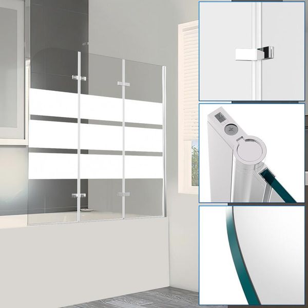 Jopassy Bagno Allegato Doccia Schermo Pieghevole Vasca Da Bagno Cabina Doccia In 6 Mm Nano 180 ° Esg Vetro Trasparente Destra E Sinistra Montabile 3 Pezzi Pieghevole 120 * 140CM Bianco-image