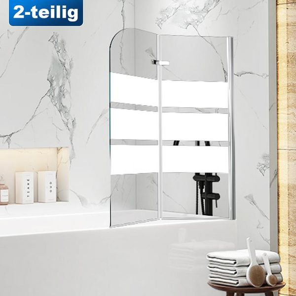 Hengda Bagno Allegato Schermo Pieghevole Vasca Da Bagno Cabina Doccia Schermo Doccia In 6 Mm Nano Rivestimento Facile Da Pulire 180 ° Esg Vetro Trasparente 2 Parti Pieghevole 100 * 140 Cm Bianco-image