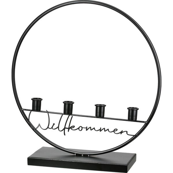Gilde Kerzenleuchter, Rund, "Willkommen"", Spruch, Metall, Schwarz, , L. 11 Cm, B. 38 Cm, H. 40 Cm 69854 /Abverkauf Nur Solange Vorrat Reicht"-image