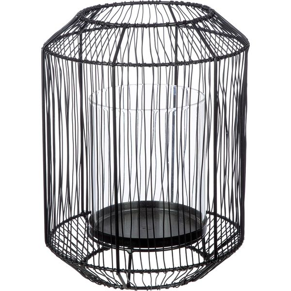 Gilde Windlicht, "Wire"", Glas, Metall, Schwarz, , H. 23 Cm, D. 18 Cm 69654"-image