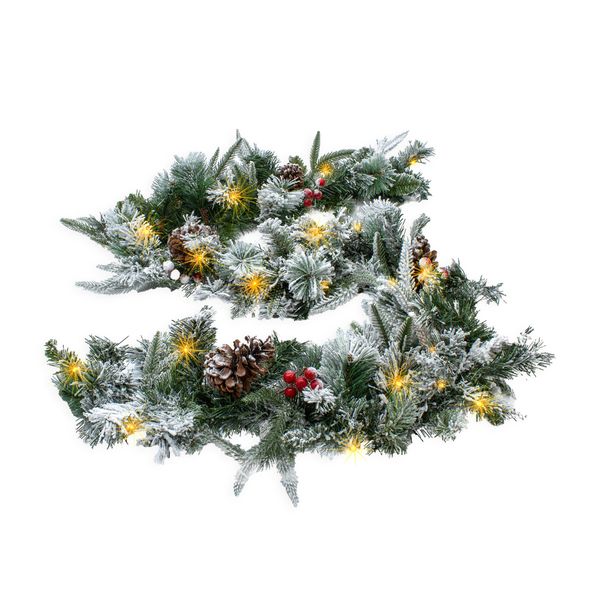 3.12.A14 Ghirlanda Natalizia Con Neve - Bacche - Illuminata 50 Led / Batteria / Timer - Lunghezza: 274 Cm (HSG10F-274)-image