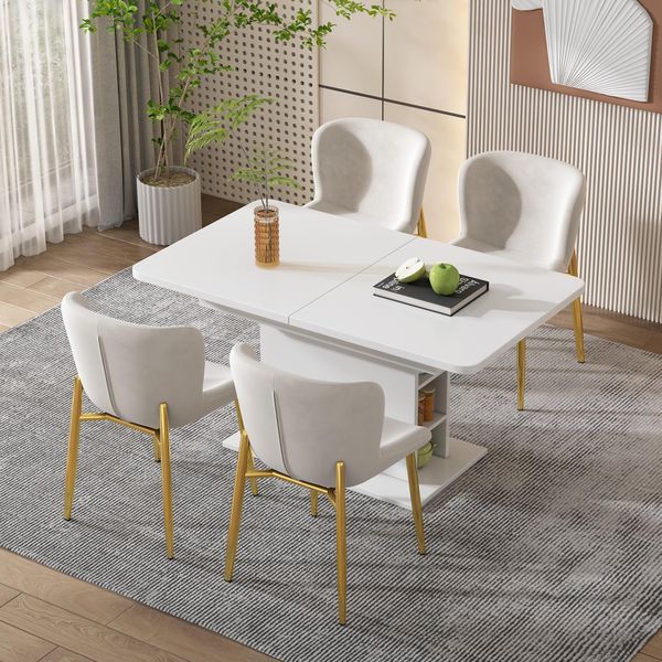 Set Di 4 Sedie Da Pranzo Abrihome, Sedia Imbottita Con Schienale E Gambe In Metallo, Sedia Da Cucina, Seduta In Velluto, Beige-image