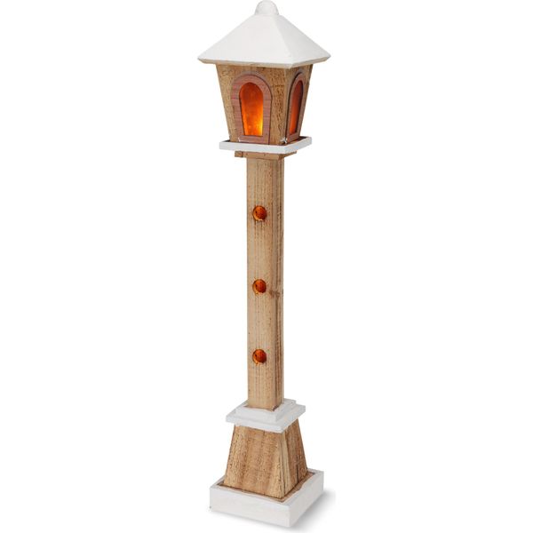 Lanterna In Legno Illuminata Con 23 Led - Circa 14X14X75 Cm - Batteria / Timer-image