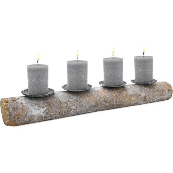 Portacandele Allungato Su Tronco D'albero - Circa 50 Cm - Portacandele Dell'avvento In Bianco Shabby-image