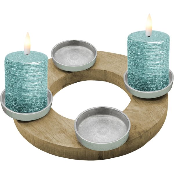 Corona D'avvento Al Mango Per 4 Candele A Colonna - Ø 27 Cm - Portacandele In Legno Con Piastre In Alluminio - Portacandele Per La Decorazione Della Tavola Invernale Dell'avvento Di Natale-image