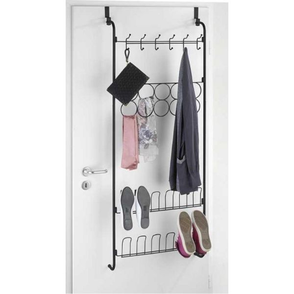 Portaoggetti Con Ganci Portascarpe Organizzatore Salvaspazio Per Porte Nero-image