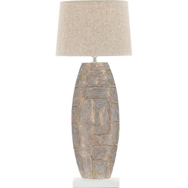 Lampada Da Tavolo 38 X 90 X 38 Cm In Metallo Resina Tessuto Oro Beige-image