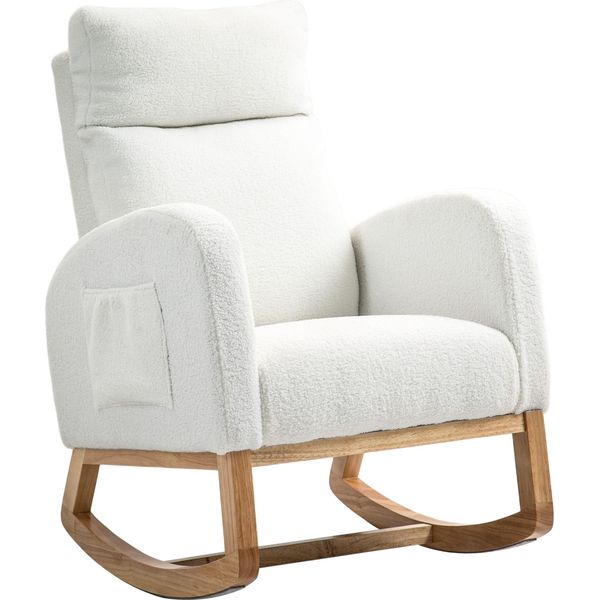 Sedia A Dondolo Homcom, Sedia A Dondolo, Poltrona, Sedia Per Allattamento Con Aspetto Vellutato, Sedia A Dondolo Fino A 120 Kg, Per Camera Da Letto, Soggiorno, Bianco Crema-image