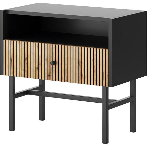 Selsey Divenos - Comodino Con Cassetto, Nero / Rovere Effetto Legno, 54 Cm-image