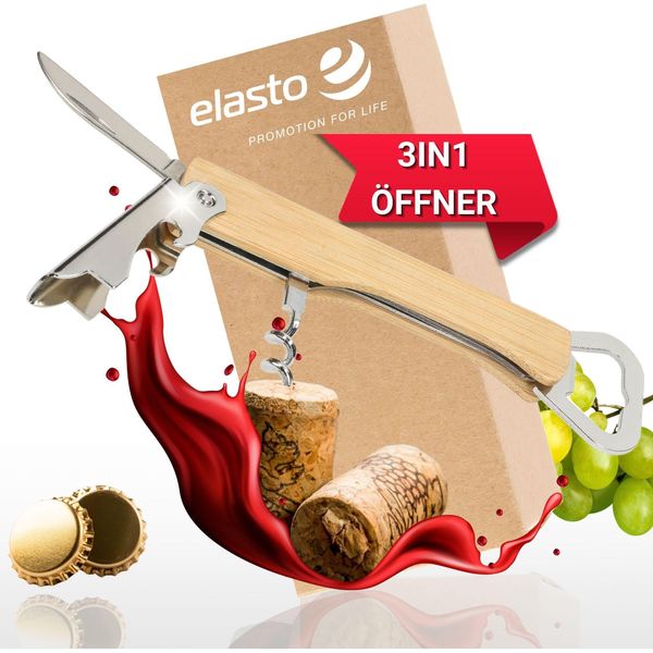 Apribottiglie 3In1 'Ease' Multifunzione - Coltello Da Cameriere In Acciaio Inox E Manico In Bambù Con Apribottiglie E Cavatappi - Argento-image