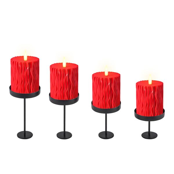 3.05 Portacandele Per Candele A Colonna In Metallo - Magnetico In Set Di 4 / Ciascuno 12 X 6 Cm - Colore: Nero-image