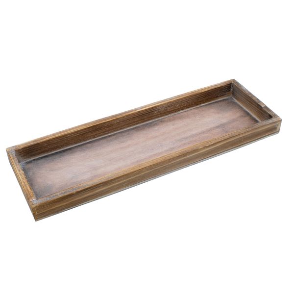1.08 Vassoio In Legno Con Bordo - Circa 40 X 13 Cm - Decorazione In Marrone-image