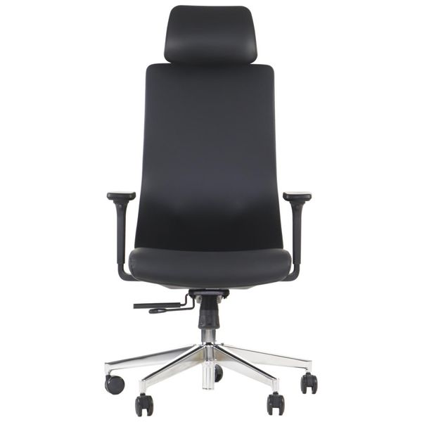 Sedia Da Ufficio Girevole Ergonomica Akcent Pu, Base Cromata, Braccioli Regolabili, Seduta Scorrevole (Avanti-Indietro), Ecopelle, Nero-image
