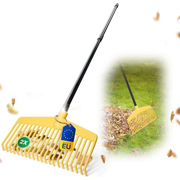 Novatool 2X Scopa Per Foglie Con Manico Telescopico Fino A 152 Cm, Utensile Combinato 2 In 1, Scopa Per Foglie E Forca Per Foglie Con 20 Denti In Plastica, Larghezza Di Lavoro 45 Cm, Rastrello Per Foglie, Scopa Da Giardino, Rastrello Per Prato, Rastrello, Utensile Da Giardino-image