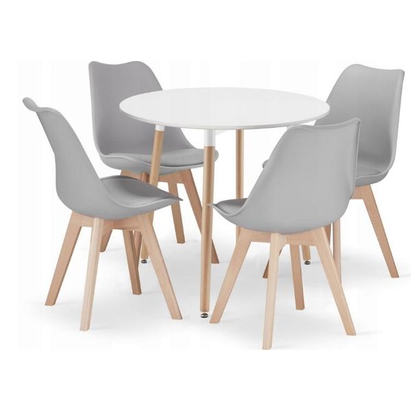 Set Da Pranzo 1+4, Tavolo Kami 80X80 Bianco + Sedia Bali Mark Grigio-image