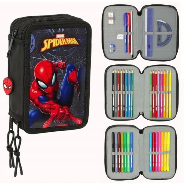 Astuccio Portamatite Nero Spiderman 37 Pezzi Con Accessori Safta-image
