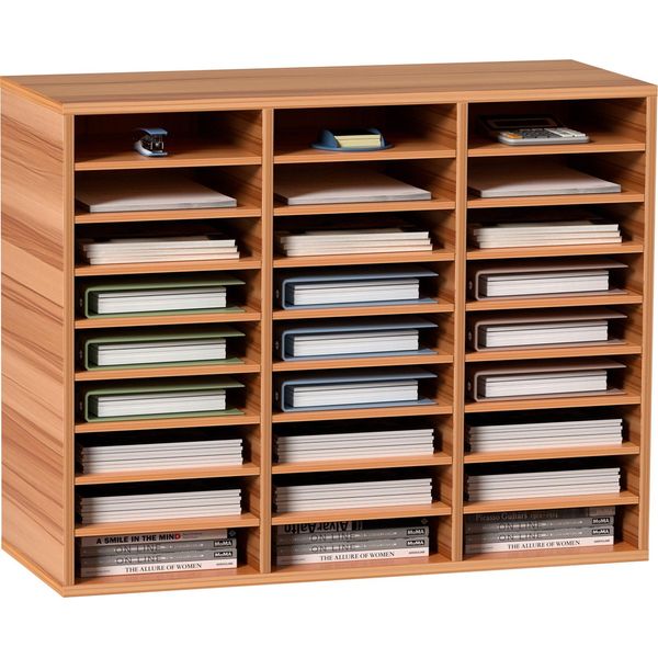 Succebuy Organizzatore Di Documenti In Legno A 27 Scomparti, Con Ripiani Regolabili. Contenitore In Fibra Di Media Densità Per Fascicoli, Documenti E Carte. Ideale Per Ufficio, Casa, Scuola. Colore Bianco-image