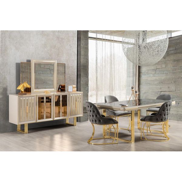 Gruppo Da Pranzo Mobili Per La Sala Da Pranzo Tavolo Da Pranzo Sedie Set 9 Pezzi Beige-image