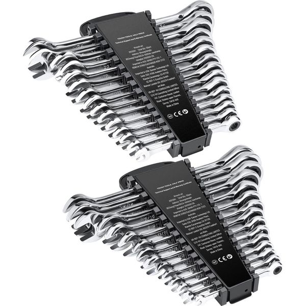 Succebuy Set Di Chiavi A Cricchetto Da 30 Pezzi, Set Di Chiavi Combinate In Acciaio Cr-V, Sae Da 1/4 Di Pollice A 1 Pollice, Metriche Da 8 Mm A 24 Mm, Con Portaoggetti, Ideale Per Garage, Officina, Casa, Emergenza-image