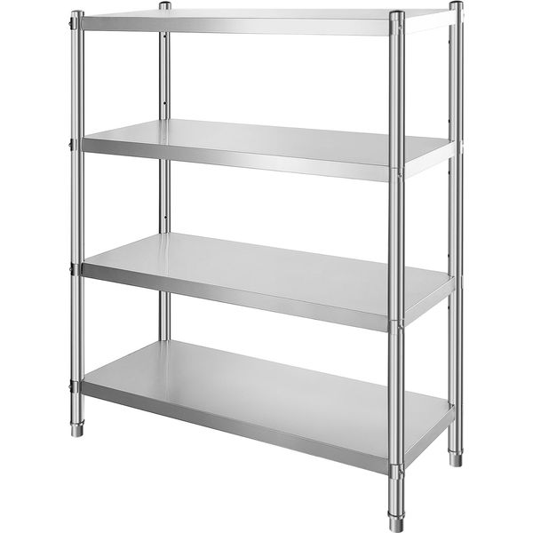 Succebuy 46,8 X 18,5 Pollici Grande Scaffale In Acciaio Inox Con 4 Livelli, Robusto E Regolabile Per Cucina, Ufficio, Garage, 150 Kg Di Capacità Di Carico Per Ripiano-image