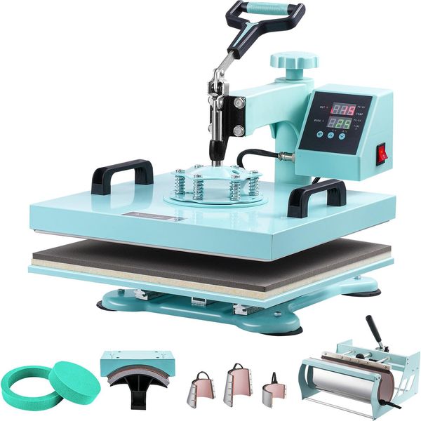 Succebuy Pressa Termica 8 In 1, Macchina Per Il Trasferimento Di Calore Da 15 X 15 Pollici Con Pressa Tumbler Da 6-30 Oz, Controllo Digitale, Girevole A 360°, Per Cappelli, Magliette, Piatti, Tazze, Verde-image