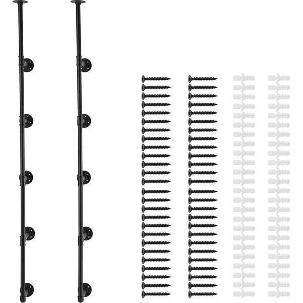 Succebuy Scaffale Industriale In Tubo, 5 Livelli, 2 Pezzi, Larghezza 25,9 Cm, Montaggio A Parete, Legno Rustico, Stoccaggio, Cucina, Camera Da Letto, Bagno, Legno/Metallo, Colore Non Specificato-image