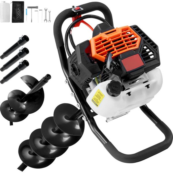 Succebuy Trivella Con Motore A Benzina, 52 Cc, 1450 W, Trivella Da 6" E 10"" Con 3 Aste Di Prolunga, Per Terreni Agricoli, Piante Da Giardino, Arancione + Nero"-image