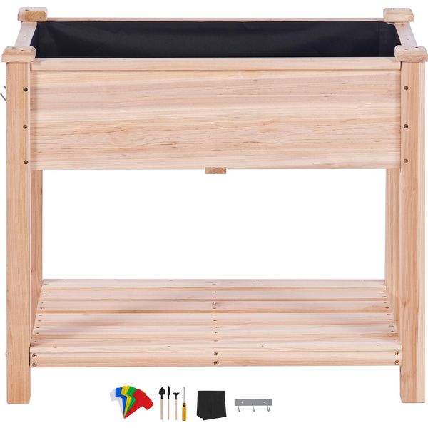 Succebuy Letto Rialzato 86,9 X 46,6 X 76,2 Cm, Fioriera In Legno, Fioriera Rialzata Per Uso Esterno Per Fiori, Ortaggi, Erbe Aromatiche, Cortile, Giardino, Terrazza, Balcone, Burlywood-image