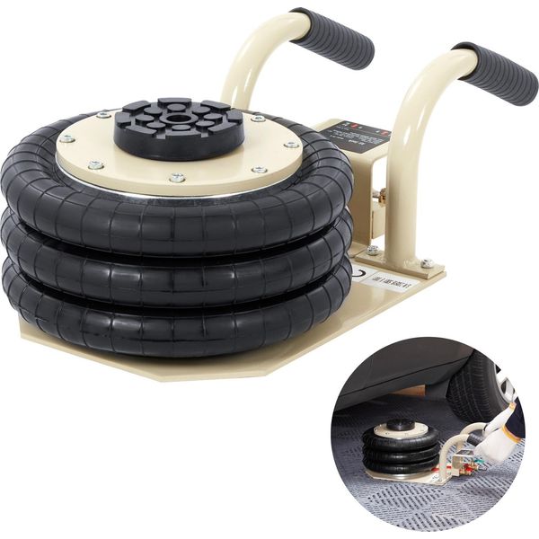 Succebuy Cric Ad Aria, 3 Tonnellate/6600 Libbre Tripla Borsa, 17,7 Pollici Di Altezza Di Sollevamento, 6 Tubi In Acciaio, Veloce 3-5S Cric Pneumatico Con Maniglie Laterali, Riparazione Garage Auto, Bianco-image