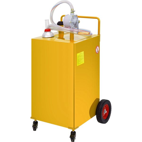 Succebuy Fuel Caddy, 35 Galloni, Serbatoio Di Gas Portatile Su 4 Ruote, Pompa Di Trasferimento Manuale, Per Auto, Tosaerba, Fuoristrada, Barche E Altro, Taniche Di Gasolio/Benzina, Giallo-image
