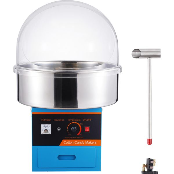 Succebuy 1000W Macchina Per Zucchero Filato Commerciale, Macchina Per Zucchero Filato Con Coperchio, Blu-image