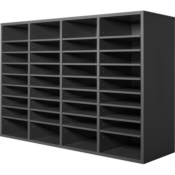 Succebuy Organizzatore Di Letteratura In Legno, 36 Scomparti, Ripiani Regolabili, Grigio-image
