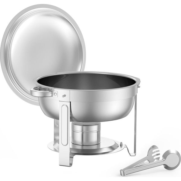 Succebuy 5 Qt 4-Pack Round Chafing Dish Buffet Set - Full Size Pan, Stainless Steel-image