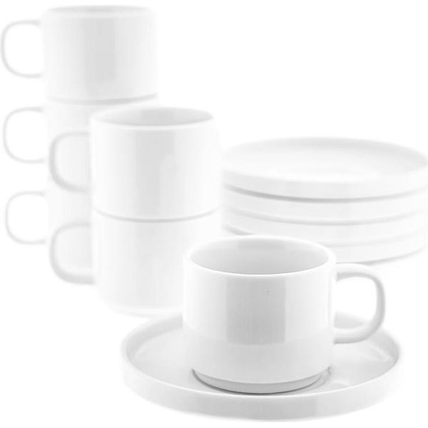 Tazze Da Caffè Mondo Da 220 Ml - Set Da 12 Pezzi In Porcellana Di Alta Qualità In Bianco-image