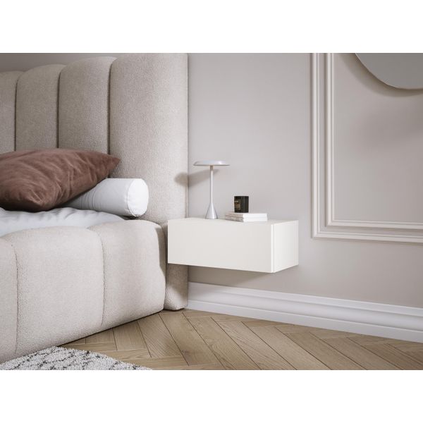 Comodino Sospeso Con Cassetto - Frontale Liscio - Colore: Bianco, 40 X 20 X 16 Cm-image