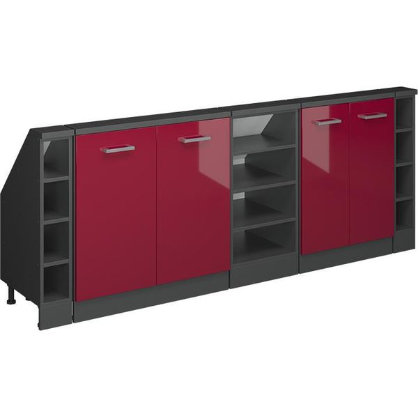 Vicco Mobile Cucina Sottotetto R-Line, 215 Cm Set Di 5, Rosso Lucido/Antracite-image