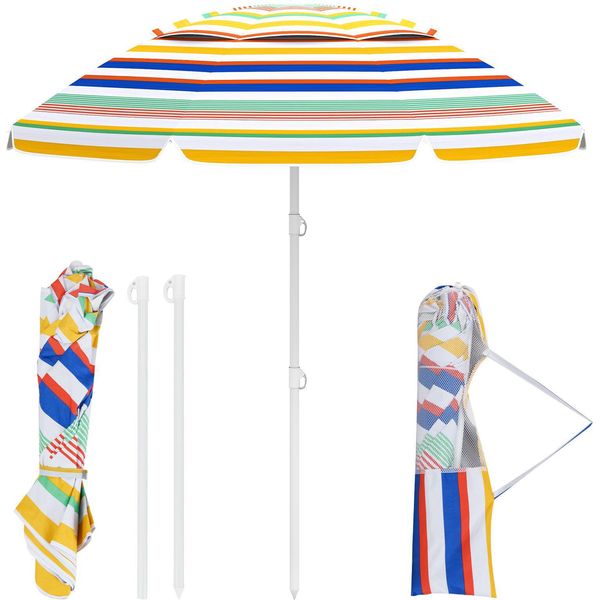 Costway Ombrellone 179Cm, Ombrellone Da Spiaggia Stabile E Antivento, Upf 50+, Pieghevole A 30°, Ombrellone Da Giardino Con Picchetto E Borsa Per Il Trasporto-image