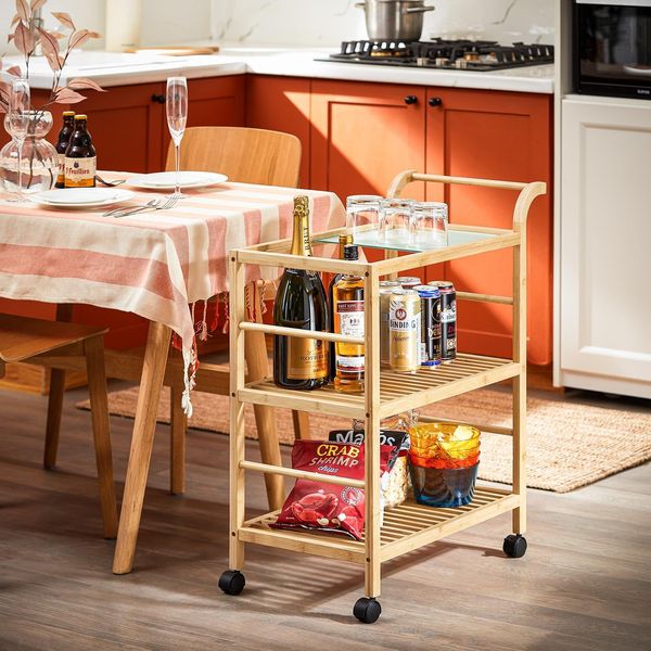Sobuy SVW24-N Carrello Da Portata Con Rotelle Carrello Da Cucina Scaffale Da Cucina Carrello Da Cucina Con Rotelle Wd Naturale Circa 65X80X35Cm-image