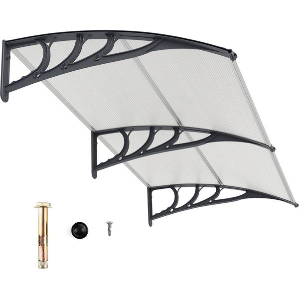 Pensilina Costway Per Porta D'ingresso 199X99Cm, Pensilina In Alluminio E Policarbonato, Pensilina Trasparente Per Console, Pensilina Per Porta D'ingresso Argento-image