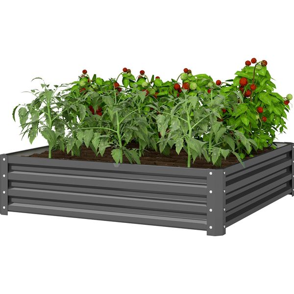 Aiuola Rialzata Outsunny, Fioriera, Aiuola Per Verdure, Fioriera, Aiuola Per Erbe Aromatiche Per Giardino, Terrazza, Balcone, Acciaio, Grigio Chiaro, 120 X 120 X 30 Cm-image