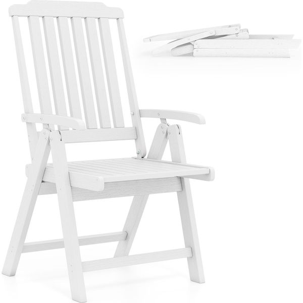 Sedia Pieghevole Da Giardino Costway, Sedia Pieghevole Con Schienale Alto In Plastica, Sedia Da Balcone Resistente Alle Intemperie In Look Legno, Sedia Da Patio Con Capacità Di Carico Fino A 150 Kg, Bianco-image