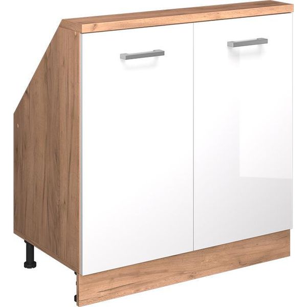 Vicco Mobile Cucina Sottotetto R-Line, 80 Cm Con 2 Porte, Bianco Lucido/Oro Power Oak-image
