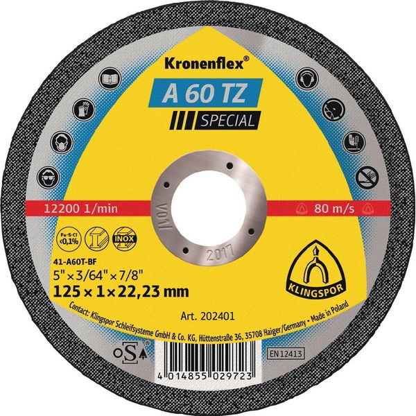 Disco Da Taglio A 60 Tz Special D125X1Mm Ger.Inox Bohr.22,23Mm Klingspor-image